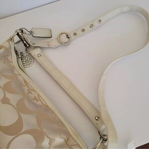Coach Ali Signature Hobo Sateen  White Multiway Strap Hand Bag 13656 Extra Large